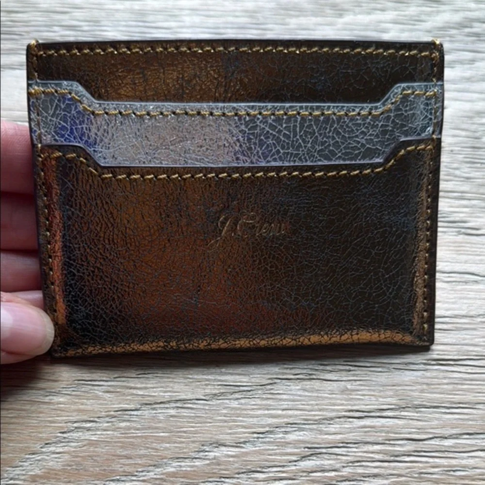 J. Crew Bronze and Silver Credit Card Holder Distressed Leather
